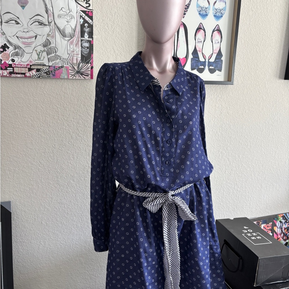 Navy Blue Patterned Shirt Dress